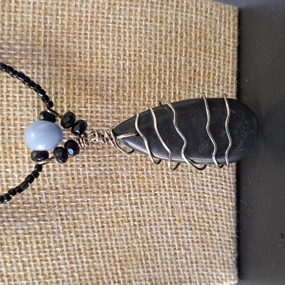 Hand Crafted Black & Denim Blue Beaded Necklace and Earring set - Picture 4 of 7